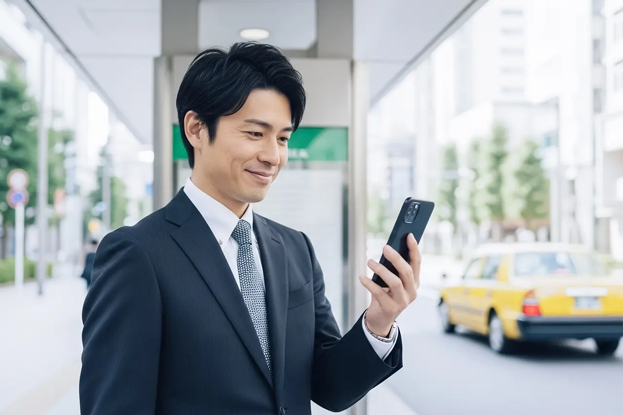 スマホを確認しているビジネスマン